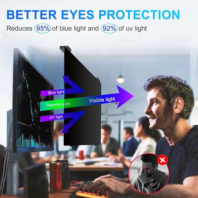 GUDTEKE Magnetic 23.8 Inch Privacy Screen for Computer Monitor 16:9 Aspect Ratio, Hanging Removable Anti-Blue/Glare Protector Film, Anti Spy Desktop Security Private Filter 23.8in