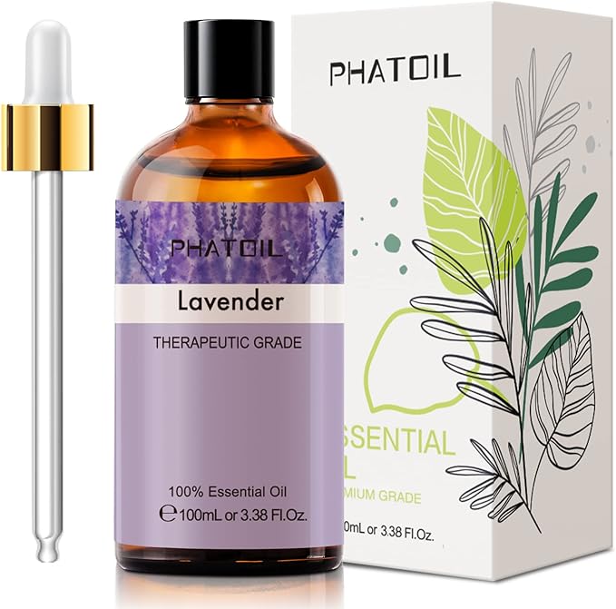 Lavender 3.38fl.oz Essential Oil, PHATOIL Aromatherapy Essential Oils for Diffuser, Humidifier, Perfect for DIY Soap, Candle, Bath Bombs Making(100ml)