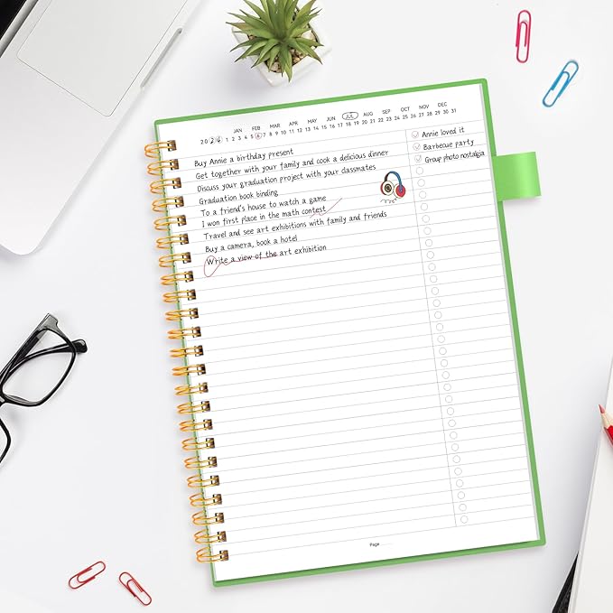 ALLTREE To Do List Notepad Spiral Planner, Daily Task Tracker with Wide Lined Notebooks, Work Planner with Pocket, Pen Loop, 160 Pages, Green (7"x10")
