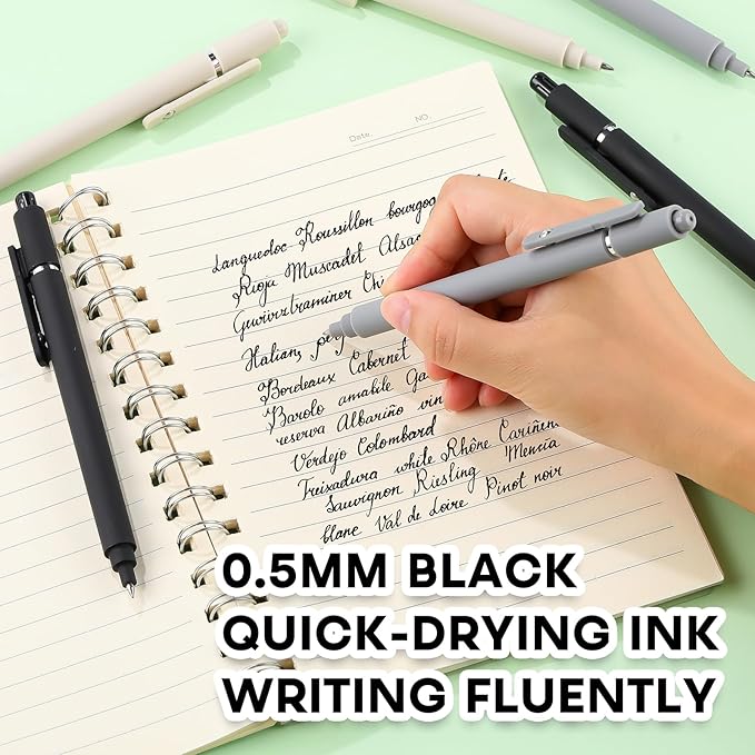 RIANCY Gel Pens 0.5mm Black Ink Ballpoint Aesthetic Beige Black Gray White Fine Point Smooth Writing Pretty Cute Fancy Desk Accessories Gifts for Women Men Nurse Journaling Office School Supplies 6Pcs