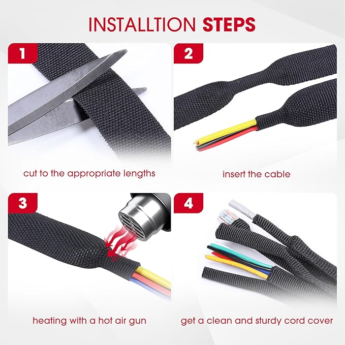 2 in 1 Heat Shrink Braided Sleeving Fabric Tubing-Ideal fit Irregular Shape Hose/Cable/Wire (3/4"(19mm), 60FT)