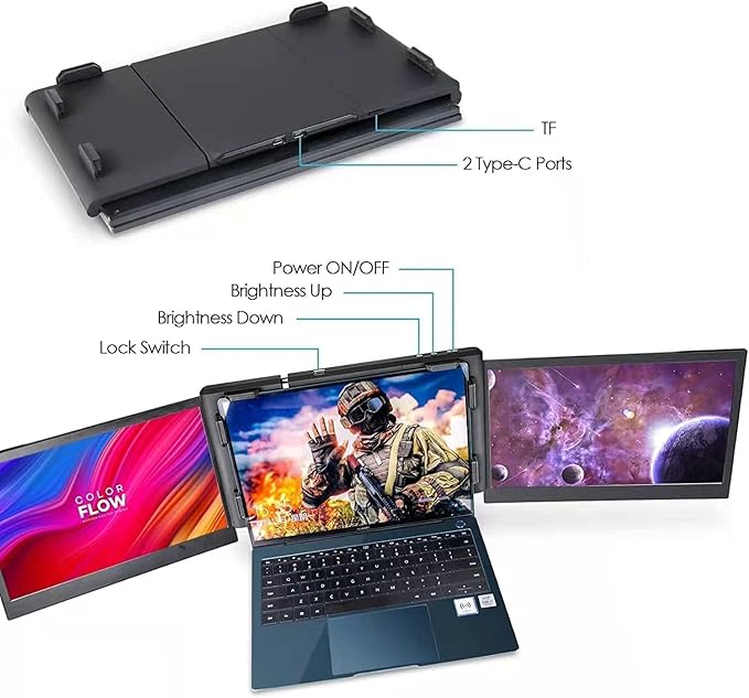 Teamgee 13.3” Laptop Screen Extender, One-Cable Multiple Display Portable Monitor, USB-C Compatible with Windows/Mac/Android, Driver Required, for 13.3–16.5” Laptops