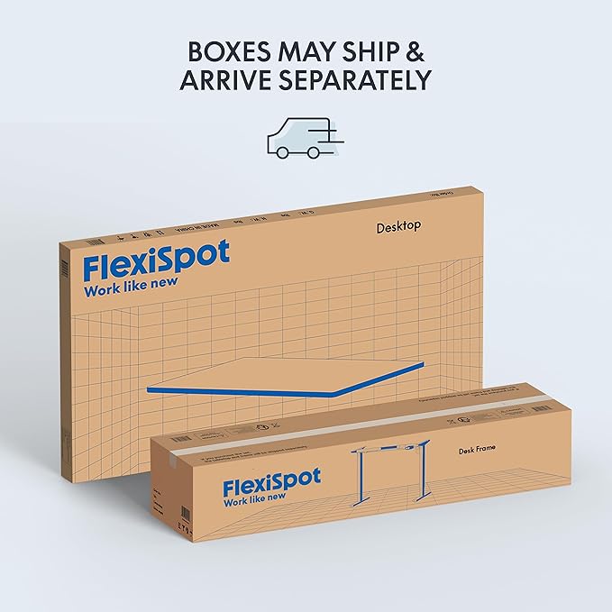 FLEXISPOT EN1 One-Piece Standing Desk 48 x 30 Inches Height Adjustable Electric Desk (Silver Frame + Marble Grey Top, 2 Packages)