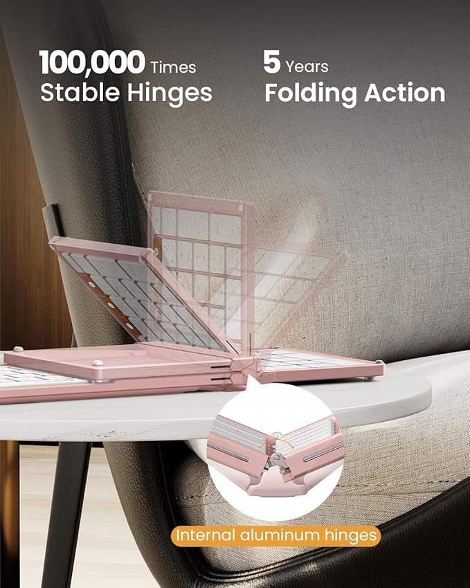 ProtoArc Foldable Keyboard and Mouse, XKM01 True Full-Size Folding Wireless Keyboard Mouse Combo for Business Travel, a Portable Office Suite On-The-Go, Compatible with Laptop iPad Tablet - Pink