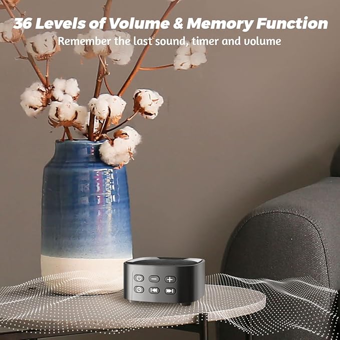 Sleepbox Sleep White Noise Sound Machines with 25 Soothing Sounds 36 Volume Levels 5 Timers Visible Sound Catalog Portable Size Memory Function for Home Office and Travel