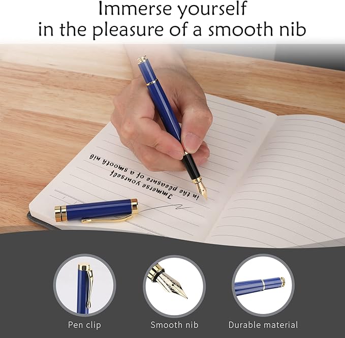 Tiankool Luxury Fountain Pen,Fine Nib, Exquisite Pen Gift Set for Men&Women-Includes 10 Ink Cartridges&Ink Converter- Nice Pens - Blue