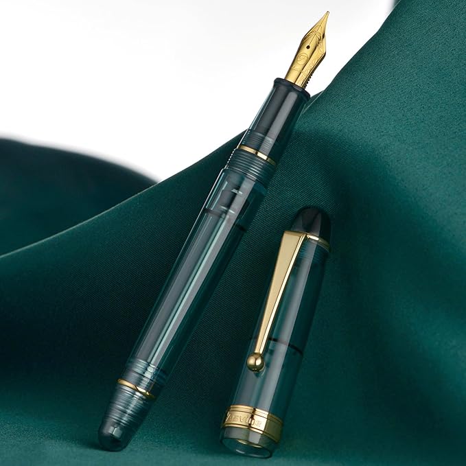 Asvine V126 Vacuum Filling Fountain Pen Extra Fine Nib, Transparent Teal Acrylic, Large-Capacity with Gift Case