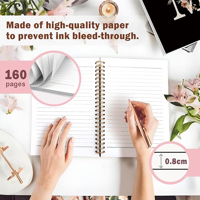 Lacama Cute Initial Letter M School Notebook Journal, Aesthetic Wildflower Personalized Black Spiral Notebook, School Supplies, Customized Monogrammed Gifts, Birthday Gifts for Women, Office Supplies