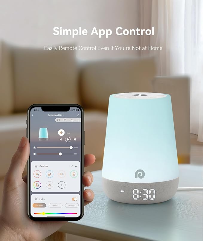 Dreamegg Sound Machine Baby - White Noise Sound Machine Baby With Night Light, Ok to Wake Alarm Clock, 34 Soothing Sounds, Sleep Trainer, Routine Builder, App Control for Kids Nursery Sleeping Bedroom