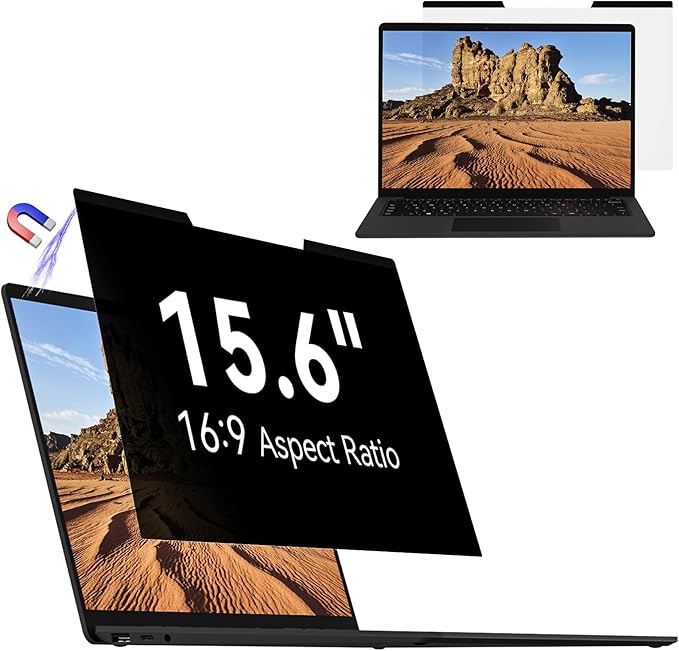 Mamol Magnetic Laptop Privacy Screen 15.6 inch ,16:9 Aspect Removable Anti Glare Protector Blue Light Privacy Screen Filter,Filter Shield Compatible with HP/Dell/Acer/Asus/Samsung/Lenovo/Thinkpad Envy
