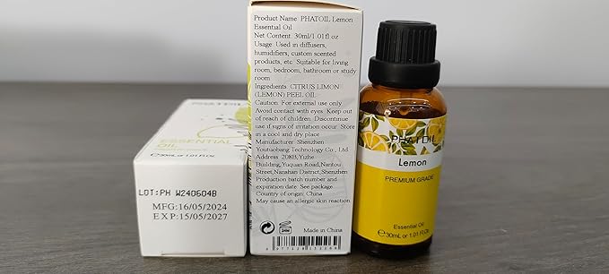 PHATOIL 1.01FL.OZ Lemon Essential Oil, Pure Aromatherapy Essential Oils for Diffuser, Humidifier, Scented Oils for Soap, Candle, Bath Bombs Making(30ML)