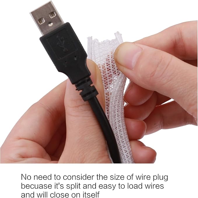 Alex Tech 10ft - 1/4 inch Cord Protector Wire Loom Tubing Cable Sleeve Split Sleeving for USB Cable Power Cord Audio Video Cable - Protect Cat from Chewing Cords - White