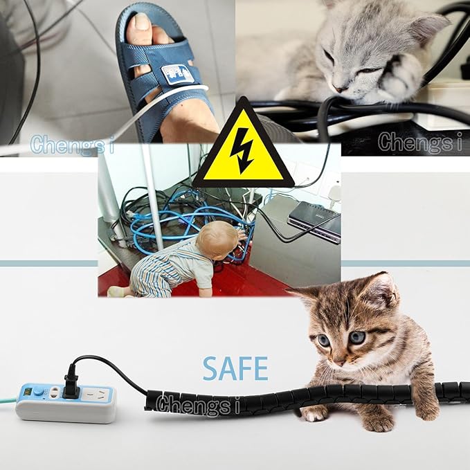 Cable Management Sleeve 19.7ft Cable Organizer Coiled Tube Wire Wrap Cable Sleeve for Home Office PC TV White