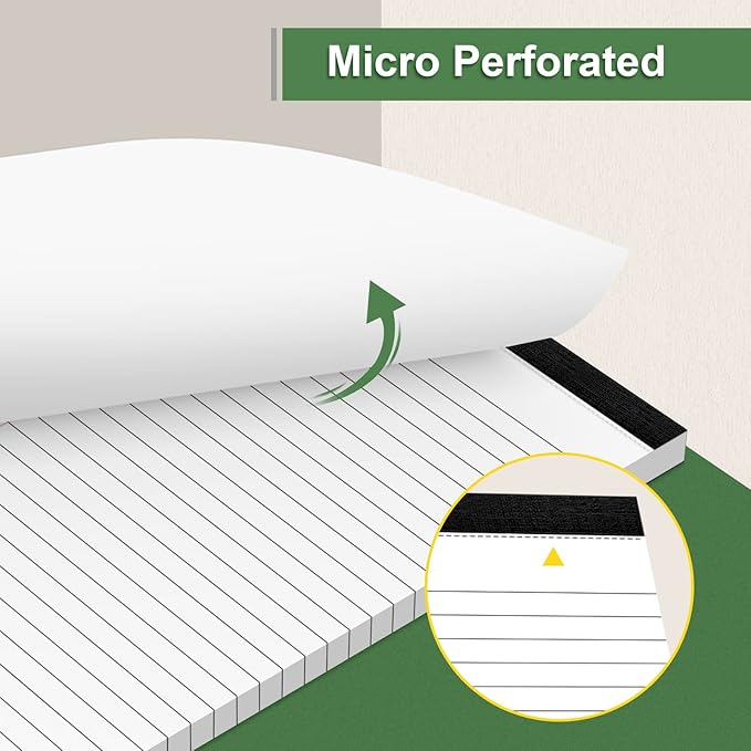 MuiAng 6 Pack Note Pads 5 x 8 Inch Writing Pads College Ruled Legal Pads, White Lined Notepad for Work or School, 30 Sheets/Pad, Perforated Recycled Note Paper for Note-Taking, Grocery List