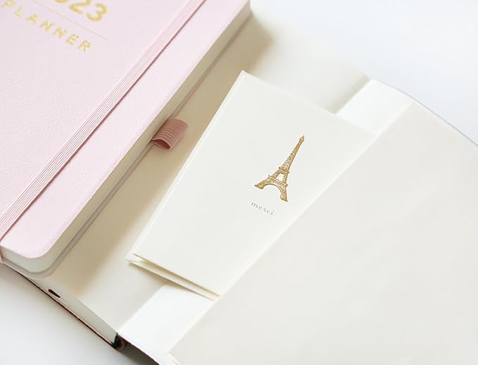 Graphique Eiffel Tower Merci Notecards – 10 Embossed Gold Foil Blank Cards with Envelopes – Boxed Set – 3.25" x 4.75"