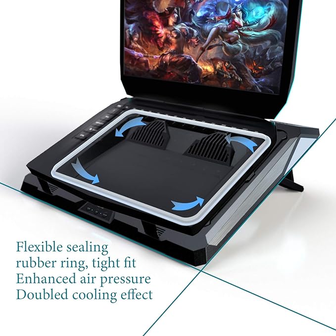 IETS GT300 Double Blower Laptop Cooling Pad for 14-17 Inch Gaming Laptop, Cooler Pad with Dust Filter, Flexible Rubber Ring, Colorful Lights,Adjustable Mount Stand,Third Gear Speed