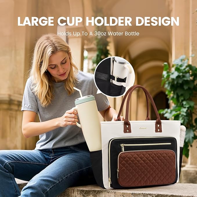 LOVEVOOK Teacher Tote Bag for Women Work, Laptop Bag With Large Cup Holder, Professional Computer Briefcase, Nurse Bags Business Large Purses Handbag, Diaper Bag Mother Gift, 15.6 Inch