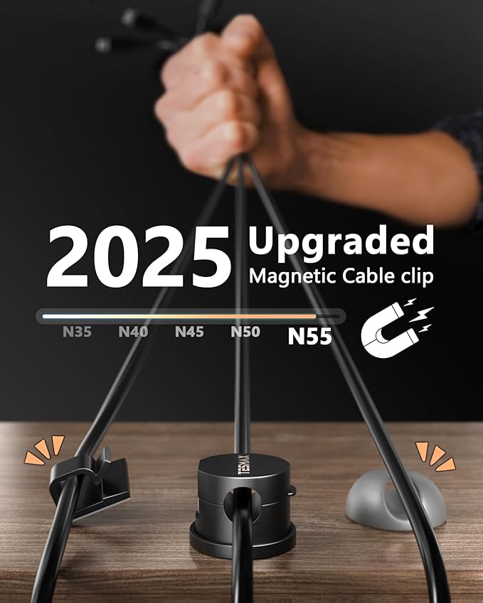 Magnetic Cable Clips 360° Rotation Cord Holder, 12 Pack Cord Organizer 1s Lock Cable Smooth Adjustable Desk Organizers and Accessories, Adhesive Cord Clips for Nightstand,Phone,Wall,Car,Home Office