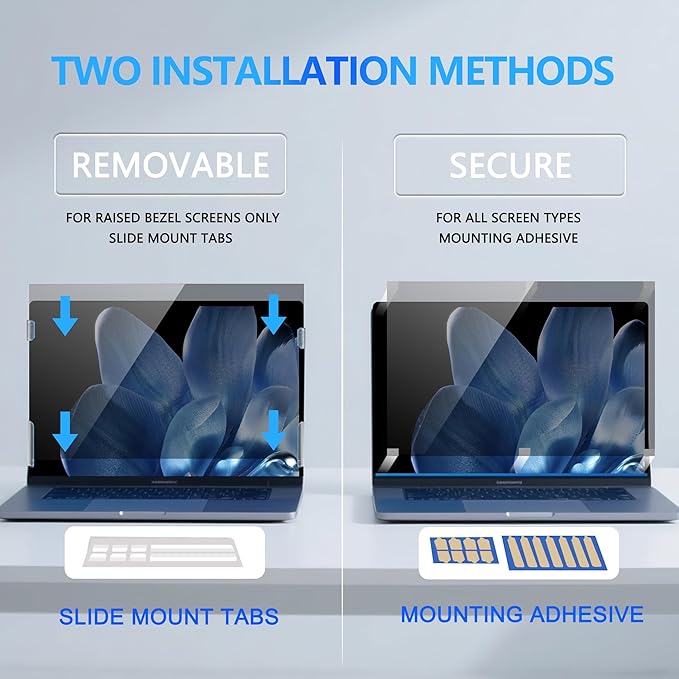 Halloive 4-Way Laptop Privacy Screen Shield 16 Inch 16:10 Aspect, Removable 360° Privacy Filter Screen Protector for 16 Inch Laptop Computer, Anti Glare Blue Light Slide Mount Tabs Cover