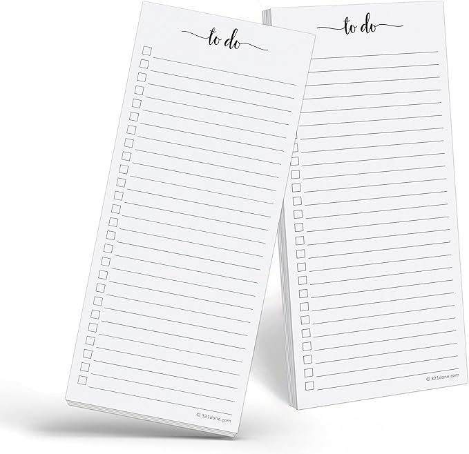 321Done Magnetic To Do List Notepad 2-Pack - 3.7 x 8.5 (1/3 Sheet Slim Skinny Size), Made in USA - College Ruled - Simple Stylish to-Dos Memo Pad for Planning, Tasks, Appointments, Reminders, Home