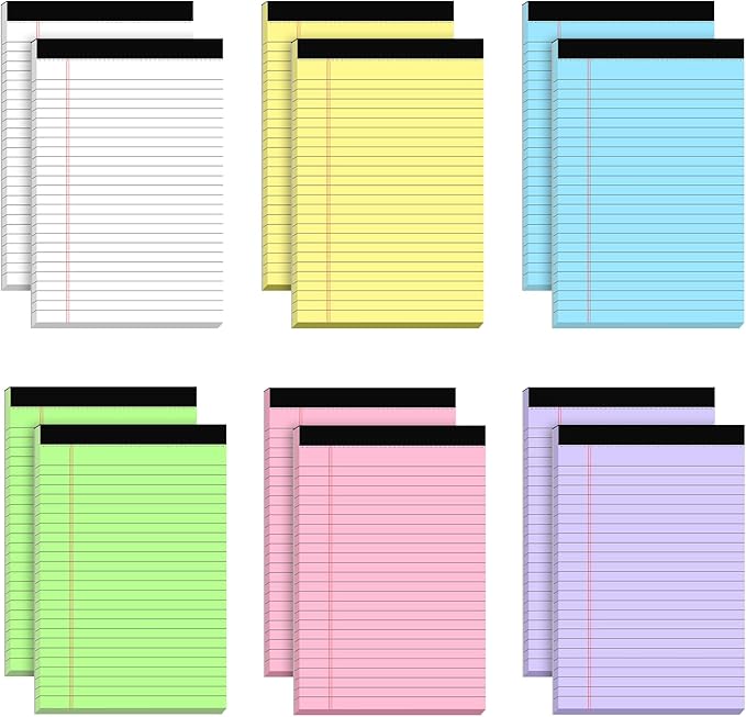 AILZFEI 12pcs Small Legal Pads 5x8 Colored Note Pads Paper College Ruled Notepad Clear Print Writing Pads 5 x 8 Legal Pads Perforated Narrow Ruled Pads of Paper (Multicolor)