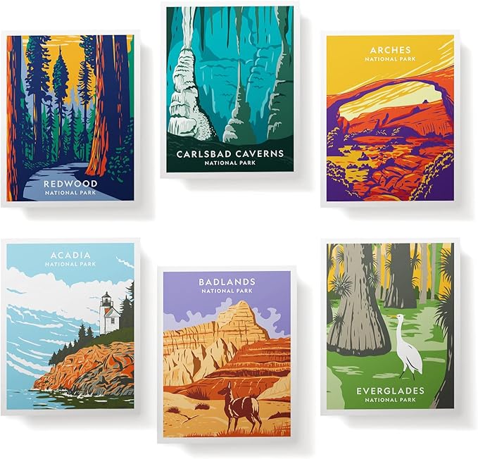 Twigs Paper - Assorted Art National Parks Greeting Cards - Stationery Cards with Envelopes - Thank You and Blank Note Cards - Greeting Cards for All Occasions - Made in USA (5.5 x 4.25, Set of 12)