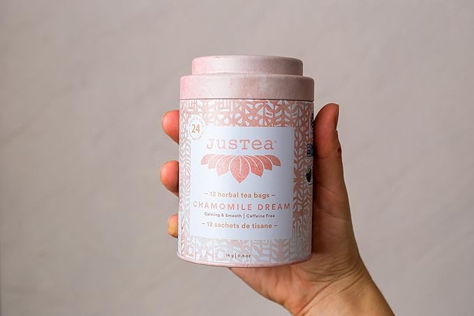 JusTea Chamomile Dream | Pyramid Compostable Tea Bags | Herbal Tea | 12+ Cups | Caffeine Free | Award-Winning | Fair Trade | Non-GMO