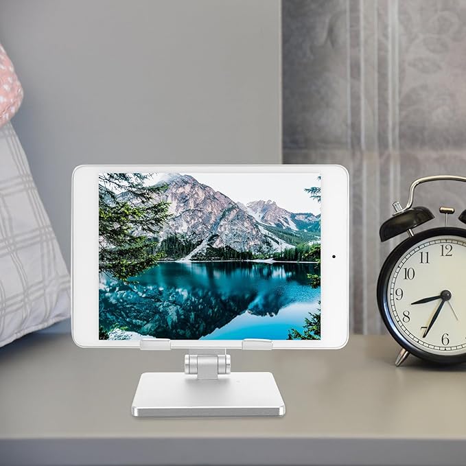 SEWACC Adjustable Aluminum Alloy Tablet Stand for Desk Folding Multi-Angle Tablet Holder Compatible with Ipad and Other Portable Metal Organizer for Home and Office Use