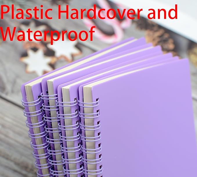 Yansanido Spiral Notebook, 4 Pcs 8.3 Inch x 5.9 Inch A5 Purple Thick Plastic Hardcover 8mm Ruled 80 Sheets -160 Pages Journals for Study and Notes (Purple, A5)