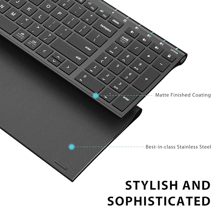 iClever BK10 Bluetooth Keyboard, Universal Bluetooth 5.1 Wireless Keyboard with Number Pad, Ergonomic Design, Multi-Device Compatibility, Stable Connection for Mac, iPad, iPhone, Android, Windows