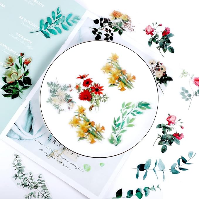 80 Pieces Natural Vintage Flower Stickers for Scrapbooking, Self-Adhesive Scrapbooking Stickers Supplies Journal for Adult Card Making Letters DIY (Style D)