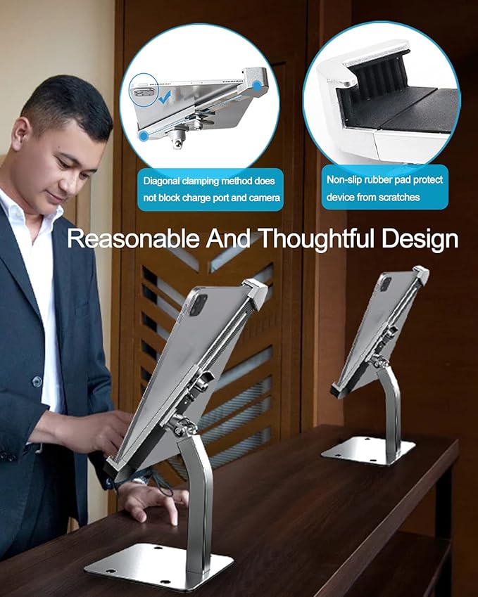 woleyi Anti-Theft Desktop Tablet Kiosk Stand Holder, Heavy Duty Countertop Tablet POS Display Mount with Security Lock and Key, Compatible with iPad Pro/Air/Mini, Galaxy Tabs, More 7-11" Tablets