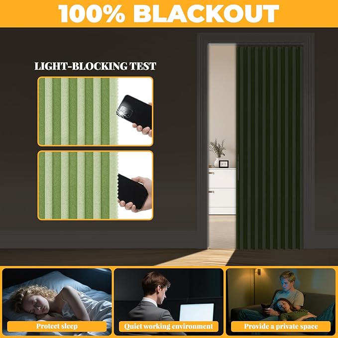 AJAZZ 100% Blackout Accordion Doors Interior Magnetic Door Curtain Accordion