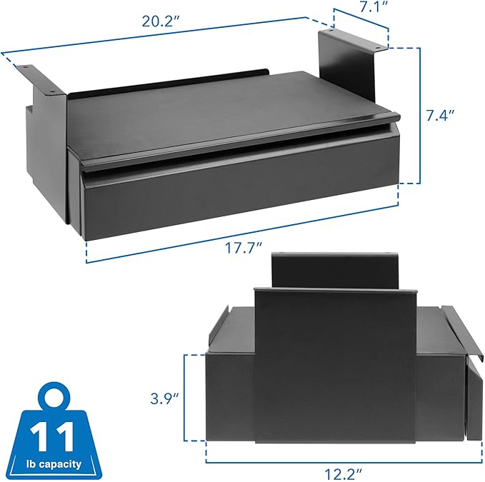 Mount-It! Under Desk Pull-Out Drawer Kit with Laptop and Tablet Shelf | Office Storage Organizer | Mounts to Desktops Tables and Workbenches Over 0.71 Inches Thick | Matte Black
