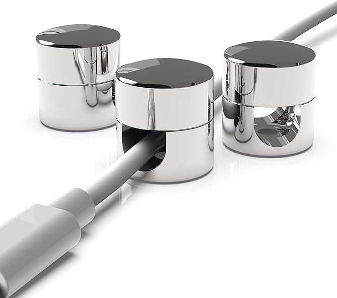 Cable Anchors for Desk Organization | Premium Aluminum Cord Organizers | Charger + Cable Management Clips for Home & Office | Stylish, Sturdy, & Functional | (3 Pack) (Silver)