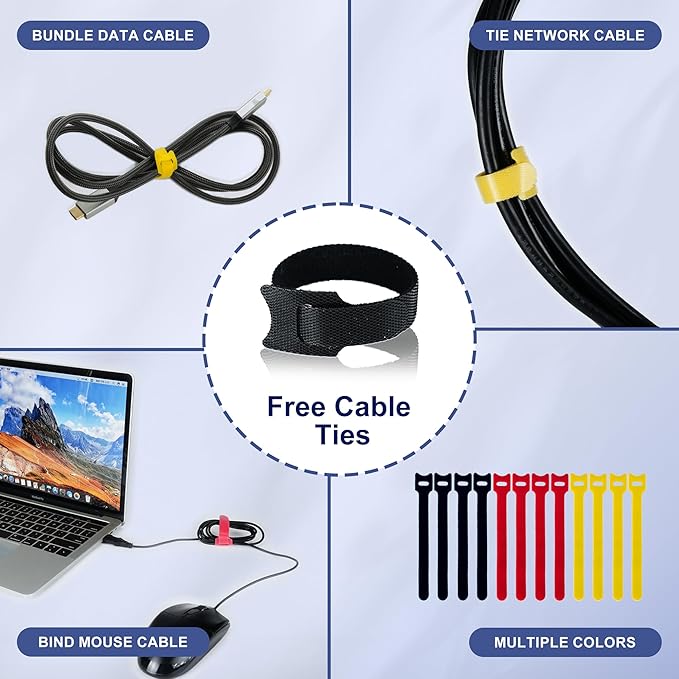 Cable Management Sleeve 5ft (60 inch) - 1.5 inch, 2-Pack, Hook-and-Loop Cuttable Neoprene Cord Organizer, Split Wire Reversible Cord Protector for TV USB PC Ethernet Cable Hider Protect Pets Kids