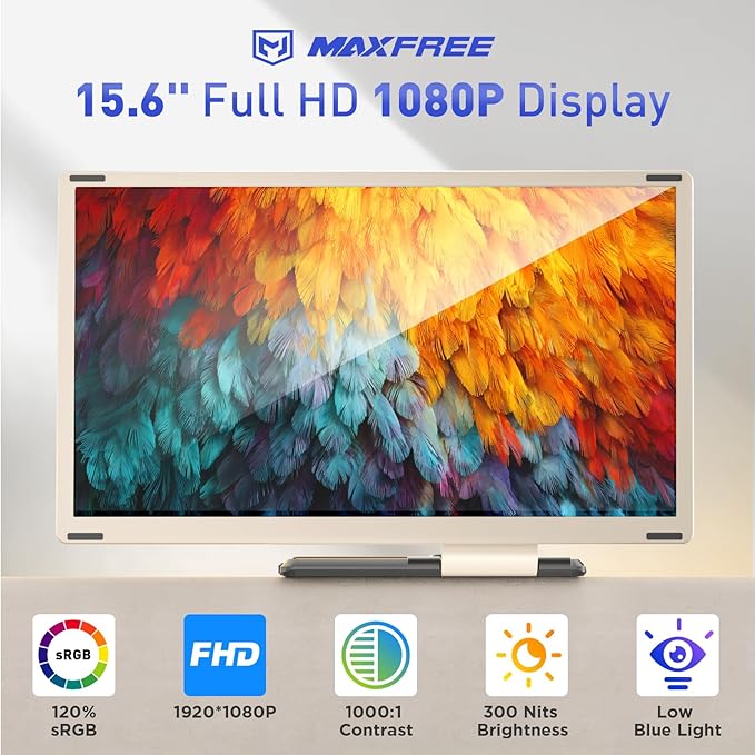 Maxfree Laptop Screen Extender, 15.6'' Dual Monitor for Laptop 13"-17.3", FHD 1080P, 11 Display Modes, Plug & Play Triple Screen Monitor for Mac Windows – Ideal for Office, Travel, Gaming