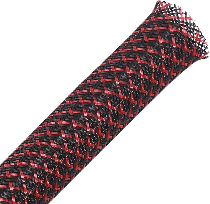 25ft - 1 inch PET Expandable Braided Sleeving – BlackRed – Alex Tech Braided Cable Sleeve
