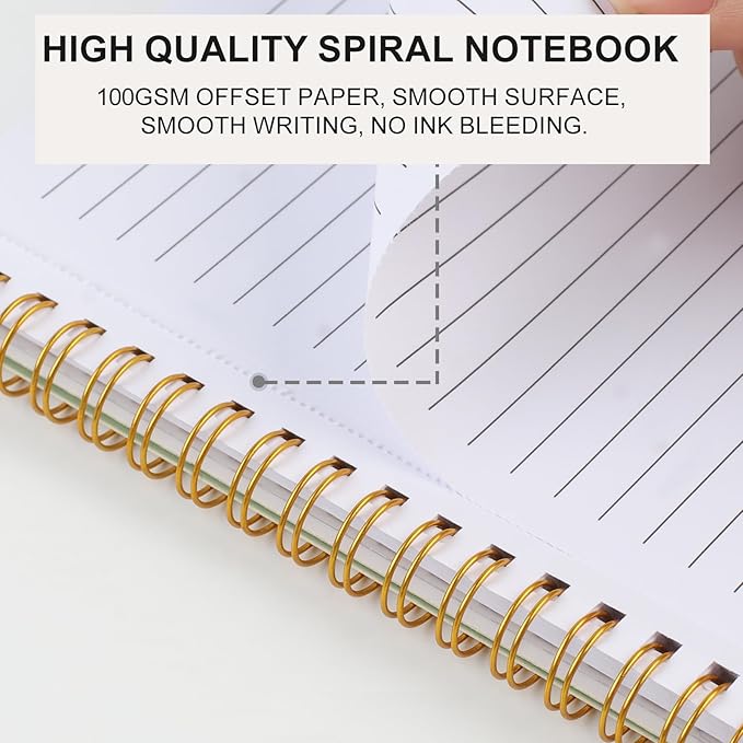 Joyberg Aesthetic Spiral Notebook, 2PCS Cute Notebook, 8.3" x 6" Notebook For Women, A5 Spiral Journal Notebook for Office/School/Home (Green & Black)