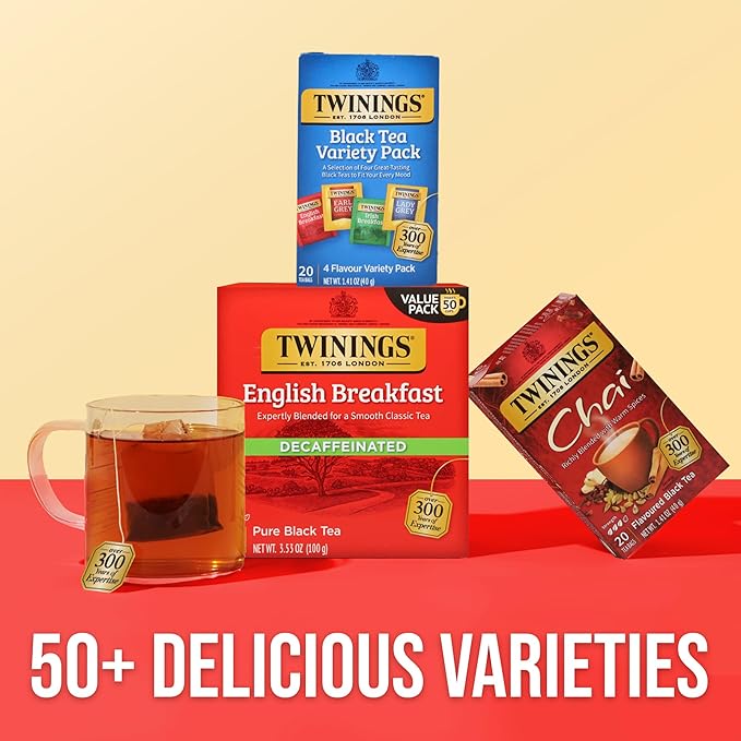Twinings Variety Pack Black Tea Bags, 20 Count (Pack of 1), Includes English Breakfast, Earl Grey, Irish Breakfast, and Lady Grey, Caffeinated, Enjoy Hot or Iced, 20 Teabags