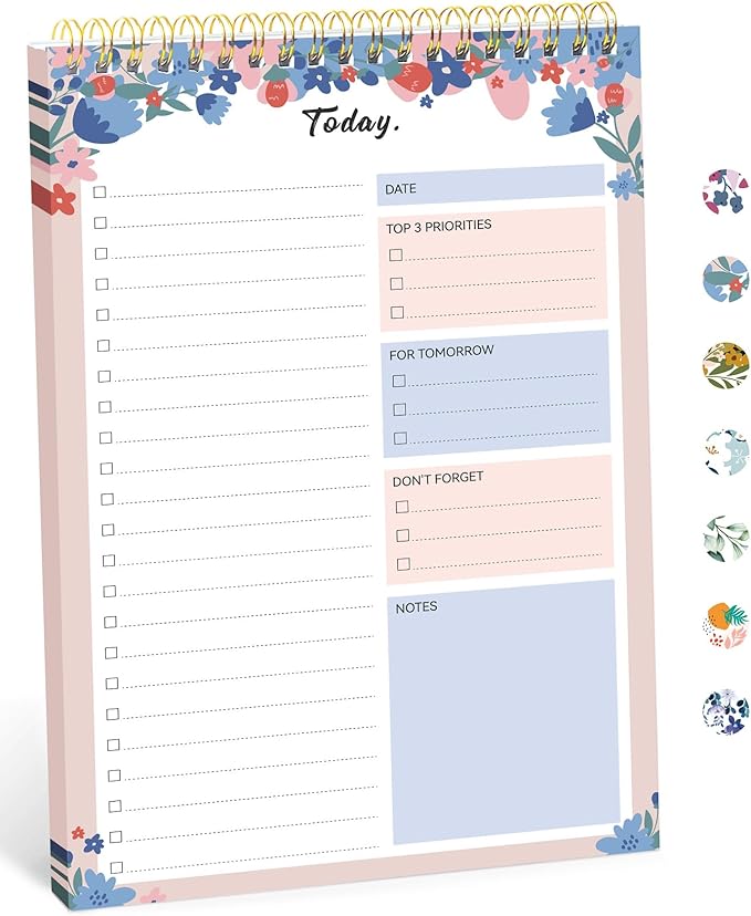 Taja To Do List Notepad - To Do List Notebook for Work with 52 Sheets, 9.8" x 6.5", Undated Daily Planner Perfect for Daily Tasks and Goal Setting, Notepad Suitable for Office, Home & School - Spring Blossom