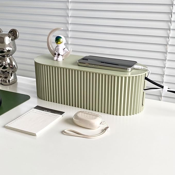 Green Cord Organizer Box, Plastic Cable Management Box with Lid, Power Strips Protector Cover Under TV and Desk for Home, Office, Bathroom, School, Wires Hider Protector for Floor (Small)