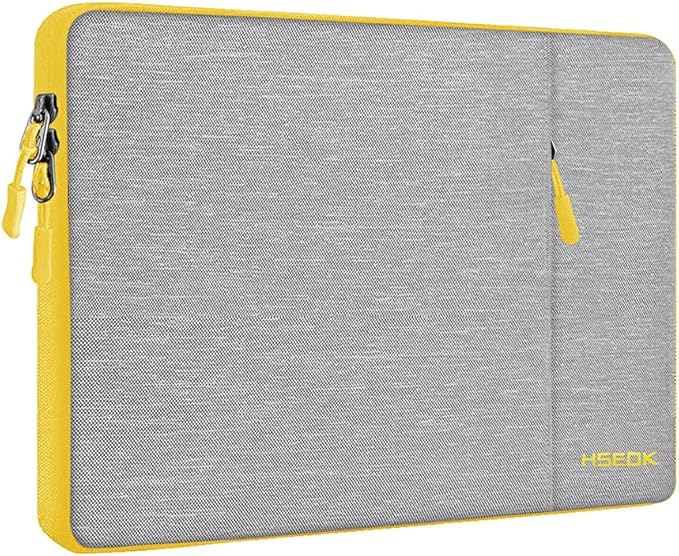 Hseok Laptop Case 15.6 Inch Sleeve, Shockproof Protective Water Repellent with Accessory Pocket,Compatible with Mac Pro 16 inch 2025-2019, Sleeve Bag for Most 15 15.6 16 Notebooks,Gray&Yellow