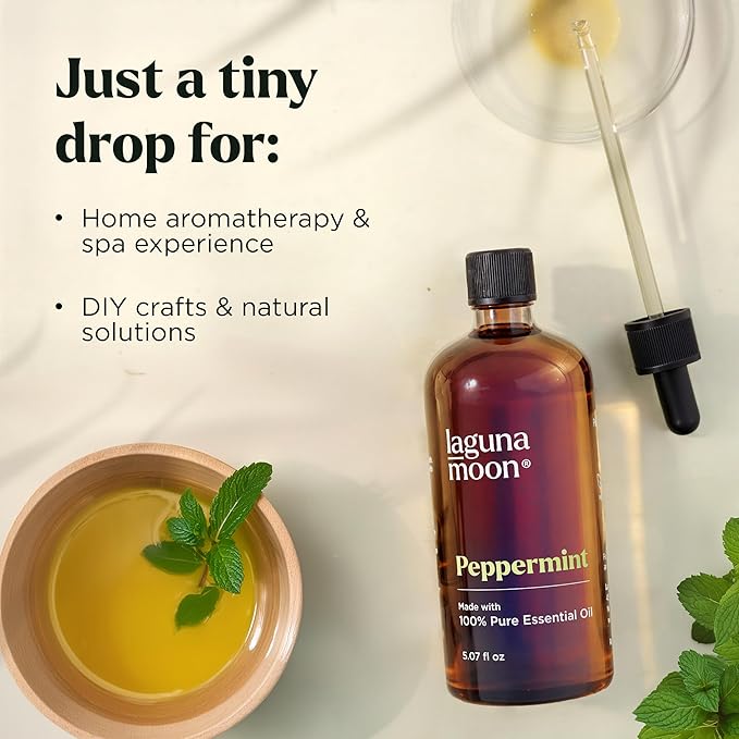 Lagunamoon Peppermint Oil - Natural Pure Essential Oils for Diffusers, Aromatherapy, Humidifiers, Candle Making Scents - Fresh Fragrance Scents for Home, Office, Cars and Cleaning Products (150mL)