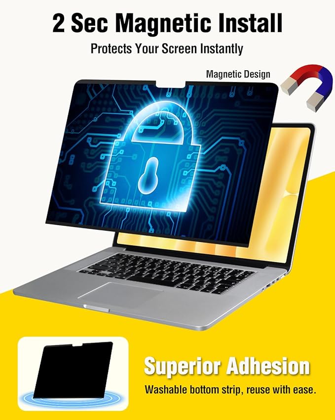 F FORITO Magnetic Privacy Screen Protector Compatible with MacBook Pro 13 inch (2016, 2017, 2018, 2019, 2020, 2021, 2022, M1, M2), Removable 360° Anti Peeping Anti Blue Light Laptop Privacy Shield