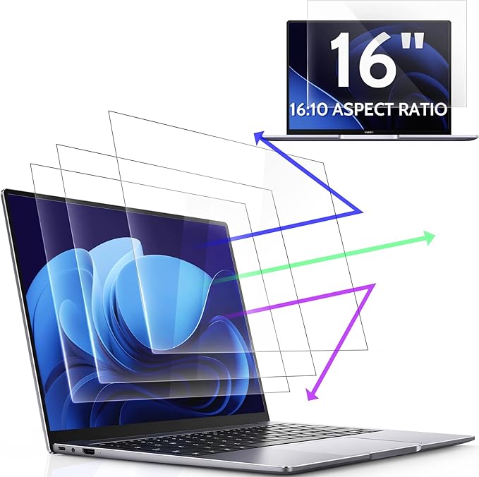 3 Pcs 16" Anti Blue Light Screen Protector Compatible With Lenovo Hp Dell Acer Asus Samsung etc Laptop-16:10 Aspect, 16 Inch Computer Monitor Glare Filter Uv Blocker Shield Cover Eye Protection Film