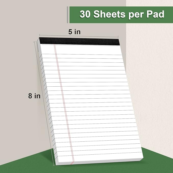 MuiAng 3 Pack Note Pads 5 x 8 Inch, Small Notepad, College Ruled Legal Pads, White Lined Writing Pads for Work or School, 30 Sheets/Pad, Perforated Recycled Note Paper for Note-Taking, Grocery List