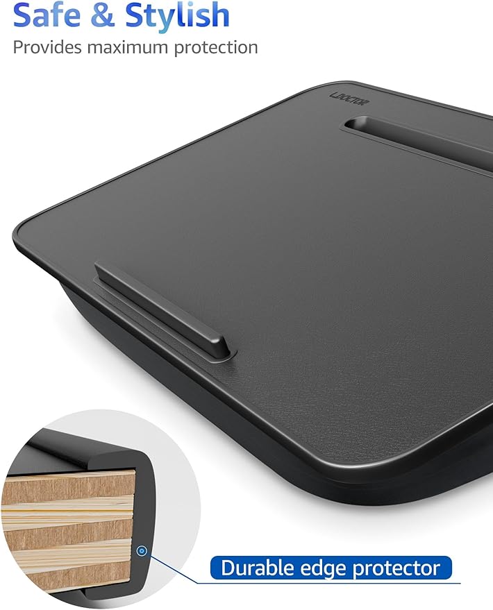 Lap Desk – L.DOCTOR Cushioned Lap Desks, Portable Laptop Desk for Bed, Couch & Floor, Washable Cushion, Built-in Phone & Tablet Slot, Fits 17.3" Laptop – Working, Writing, Gaming – Large, Black