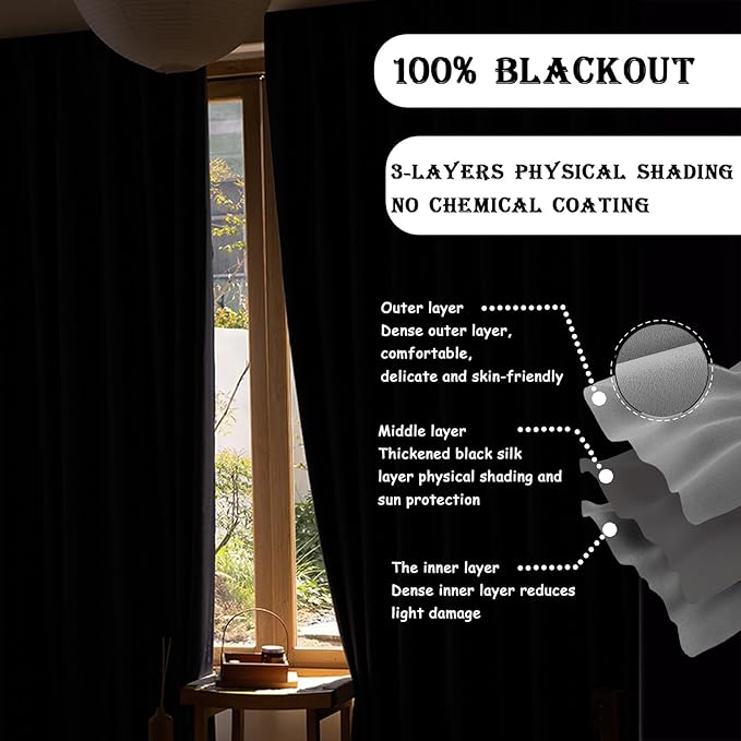 Room Divider Curtains for Ceiling Track Rod, 100% Blackout Ceiling Track