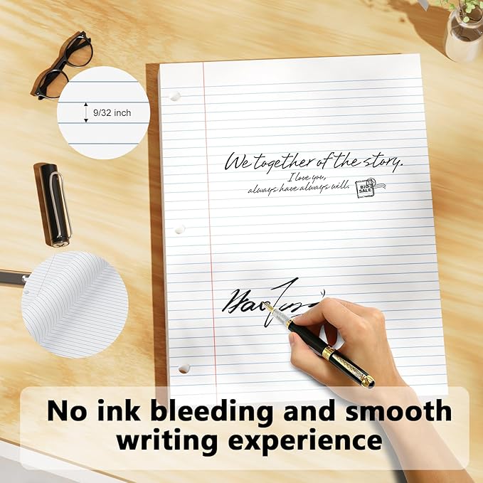 4-Pack White Loose Leaf Paper 520 Sheets Filler Paper 8 * 10.5 College Ruled 3-Hole Punched for 3-Ring Binders Notebook Lined 8" x 10.5"